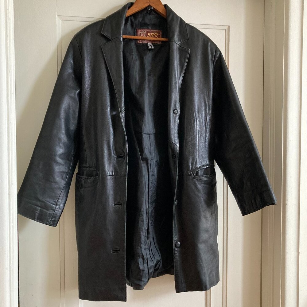 Sam women's vintage European black leather 3/4 length coat butter soft